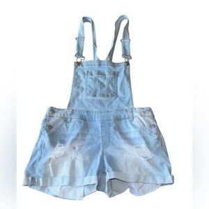 WAX JEAN Light Acid Wash Basic Denim Distressed Overall Shorts Sz L